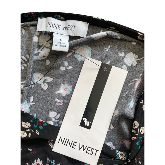 NINE WEST, SIZE L, BLACK, 3/4 SLEEVE, FLORAL TOP - Picture 5 of 6